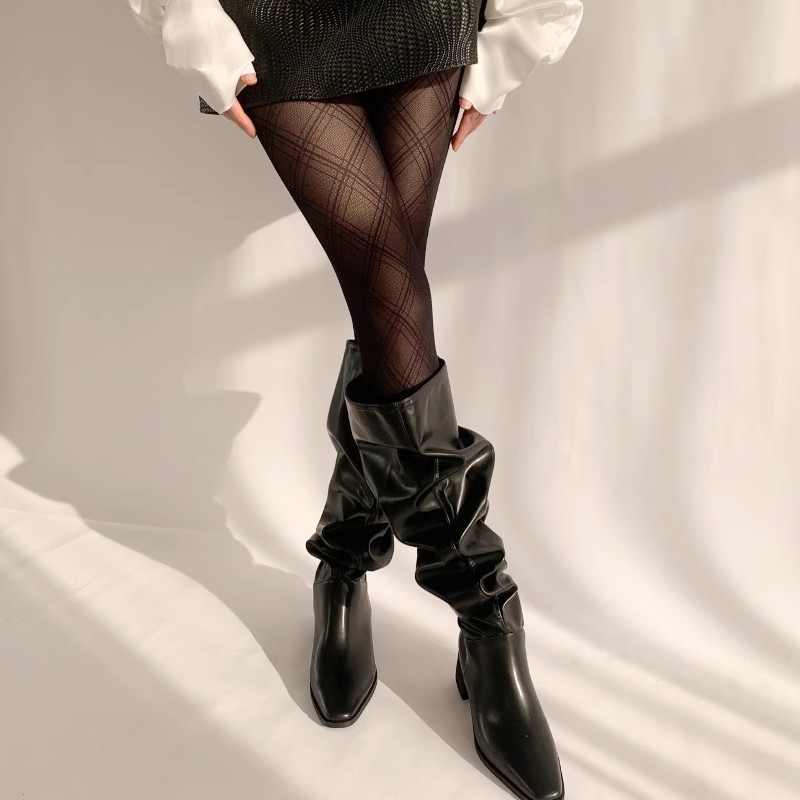 Picture of Night Teaching Room Black Diamond Plaid Stockings Women's Spring and Autumn Thin Black Silk Pantyhose Leg Fishnet Stockings Spring