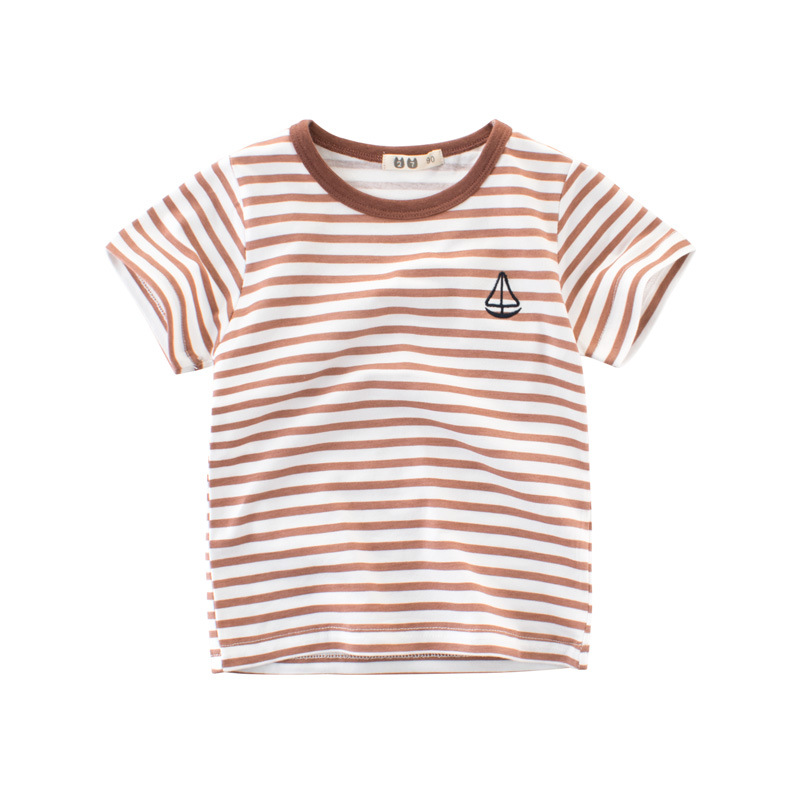 Picture of 2025 Summer New Kidsren's Stripesd T-Shirt Lycra Cotton Boys Short-Sleeved Bottoming Shirt Baby Clothes European and American Kidsren's Clothing