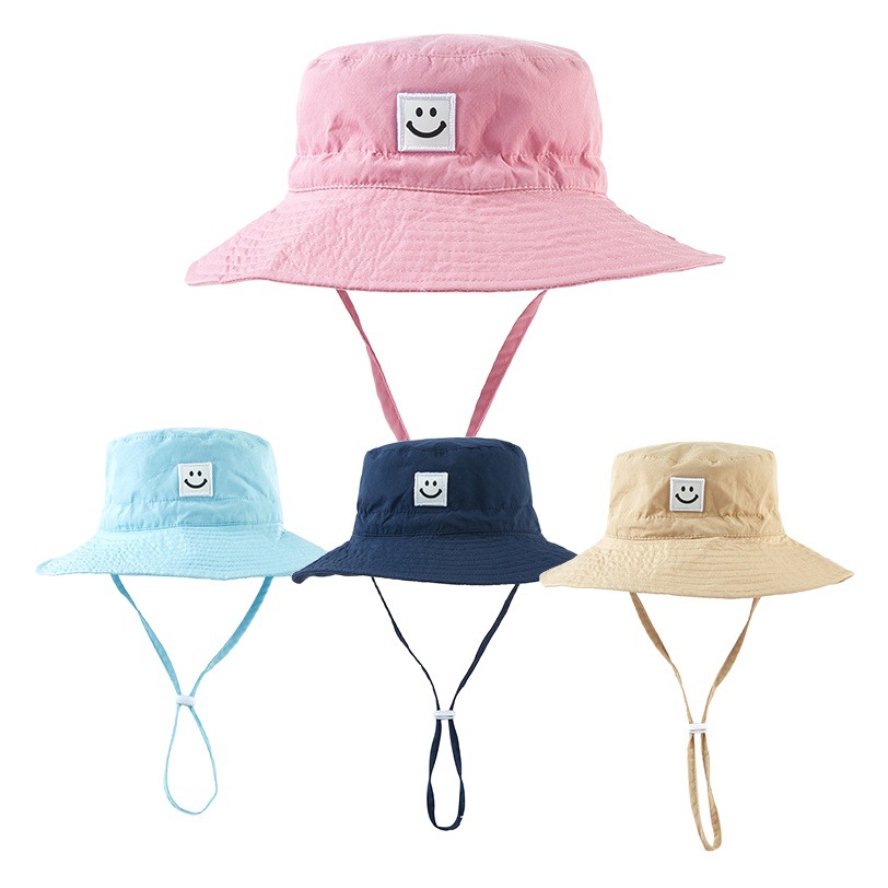 Amazon Smiling Face Fisherman Hat Children's Male and Female Baby Basin Hat Outdoor Sun Protection Breathable Sun Hat Smiley Face Logo Fisherman's Hat