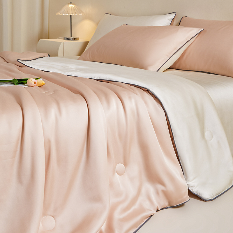 Picture of Lyocell Tencel Summer Quilt Summer Cooling Ice Silk Summer Cooling Quilt Class a Air Conditioning Quilt Machine Washable Thin Quilt Four-Piece Set