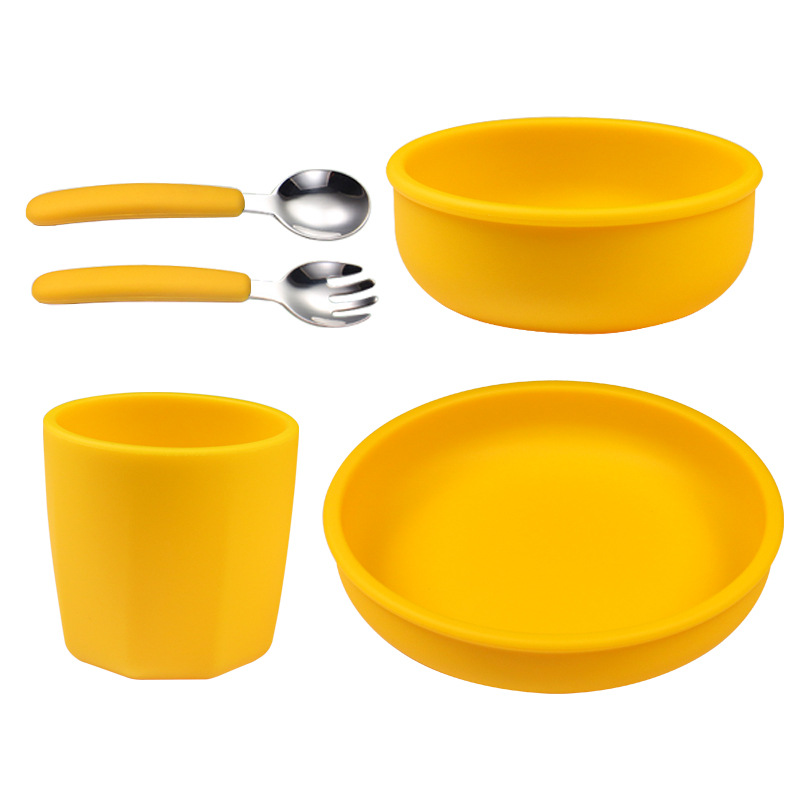 Picture of Wholesale Nordic simple silicone children's tableware suit silicone plate complementary bowl children's fork spoon plate set of 5