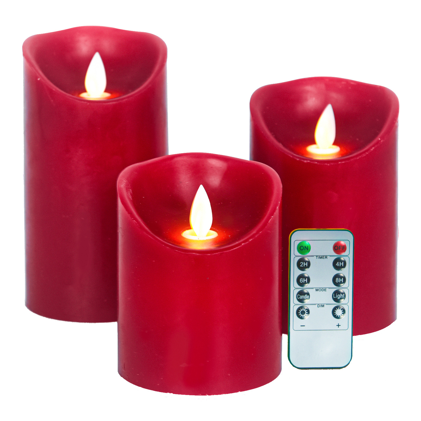 wine red led electronic candle light swinging wick diameter 8cm height 10/12.5/15cm flameless candle