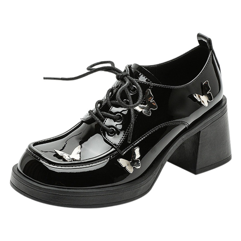 Retro Mary Jane Women's Shoes 2025 New Style Small Fragrant High Heels French Butterfly Small Leather Shoes Thick Heel Flats