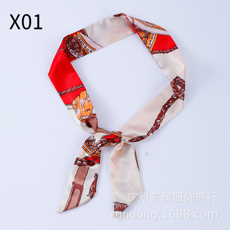 Picture of Silk Scarf Wholesale Long Beveled Small Silk Scarf Double-layer All-match Hair Belt Ribbon Decoration Tie Bag Hand Gift Box Silk Scarf