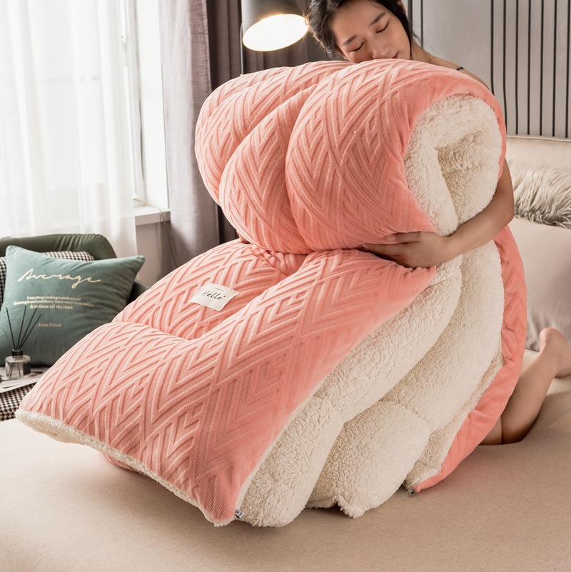Picture of Amazon cross-border e-commerce milk fleece lambswood solid color winter quilt thickened core snowflake flannel quilt mattress