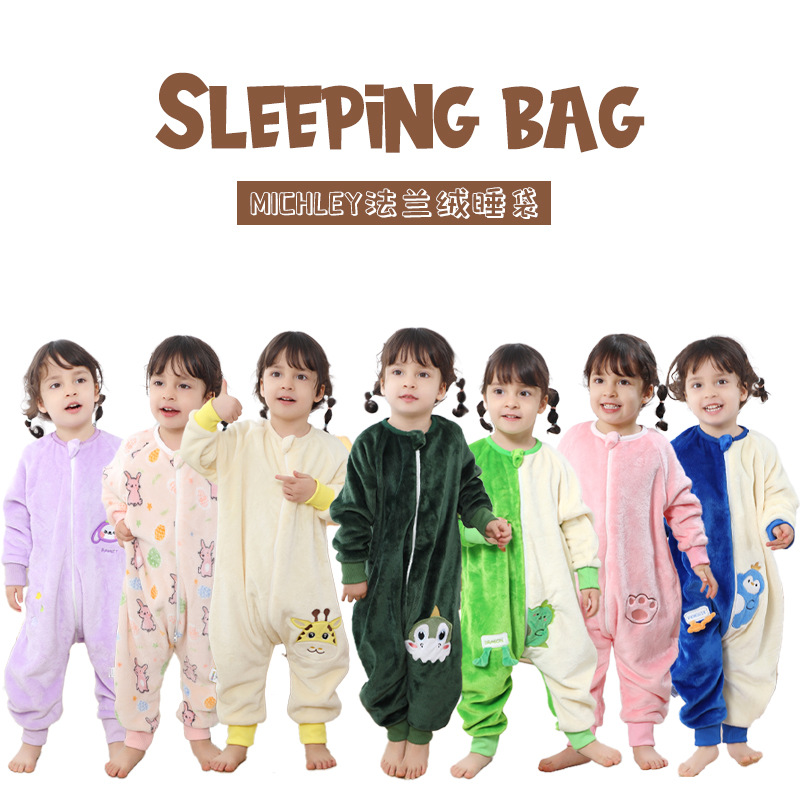 MICHLEY New Spring and Autumn Flannel Sleeping Bag Class A Children's Sleepwear Cross-border Children's Sleeping Bag Jumpsuit