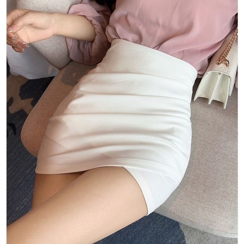 2025 New Summer Style Petite Casual Versatile Slimming Short Skirt Sexy Hip-Hugging Skirt Irregular Pleated Half