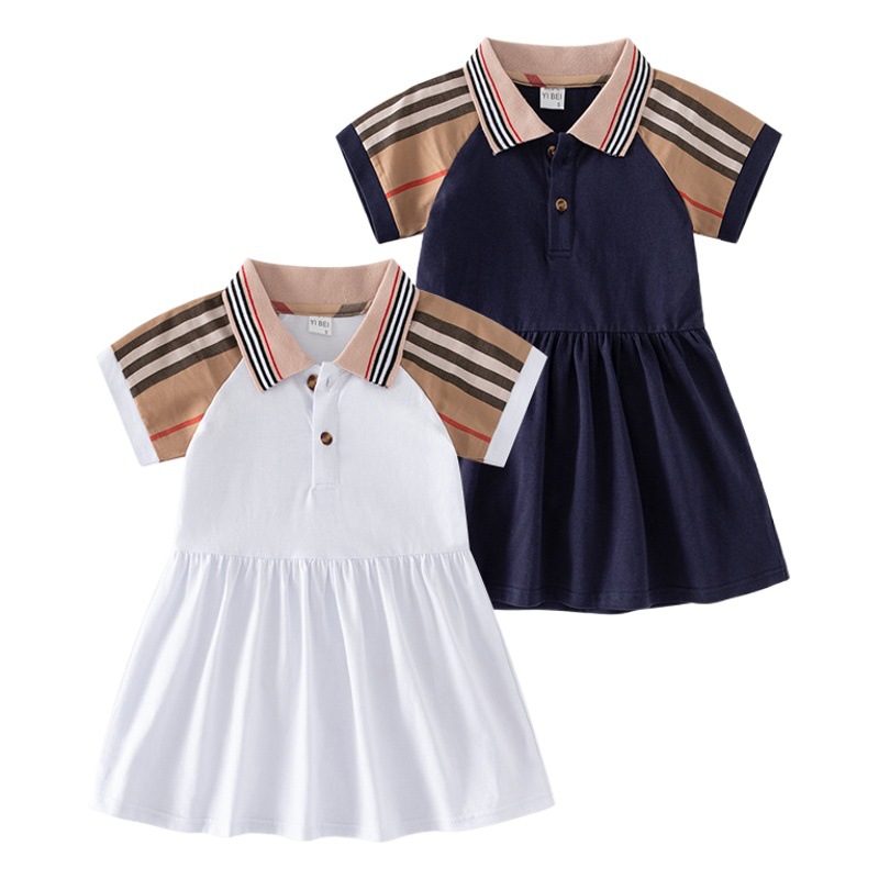 European and American Popular Kidsren's Clothing Girls' Dresses 2025 Spring New Kidsren's Pure Cotton Short-Sleeved Style Plaid Princess Dress
