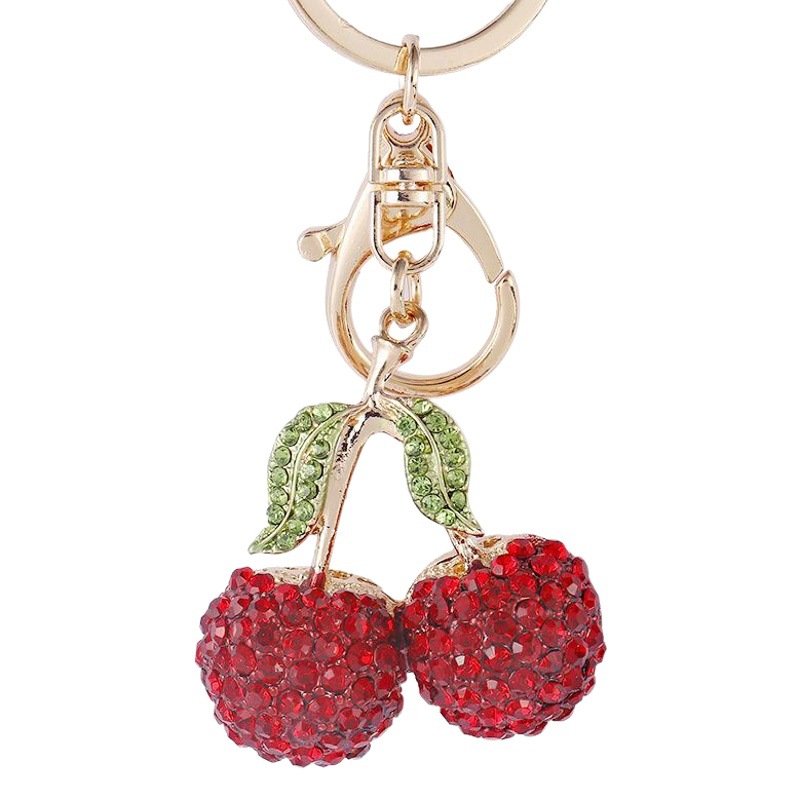 Factory fashion Cherry car keychain hollow keychain full diamond alloy keychain bag pendant wholesale