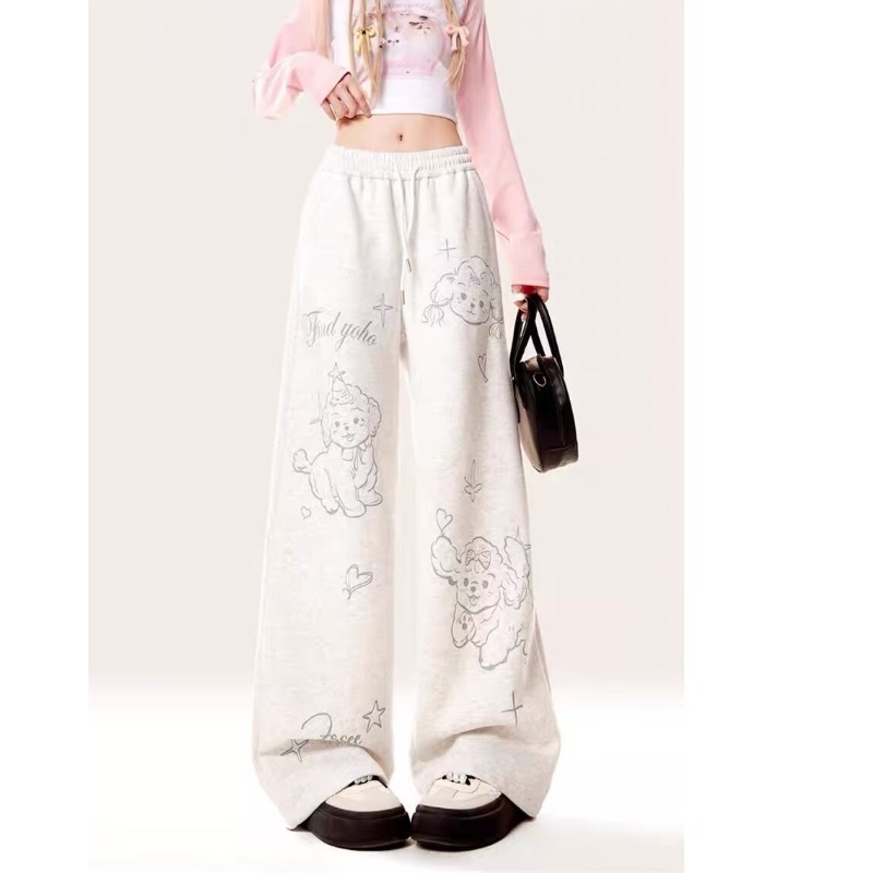 Picture of Amazon Cross-border Special Printed Wide Leg Pants Women's Spring and Autumn New Straight Loose Casual Sports Grey Pants