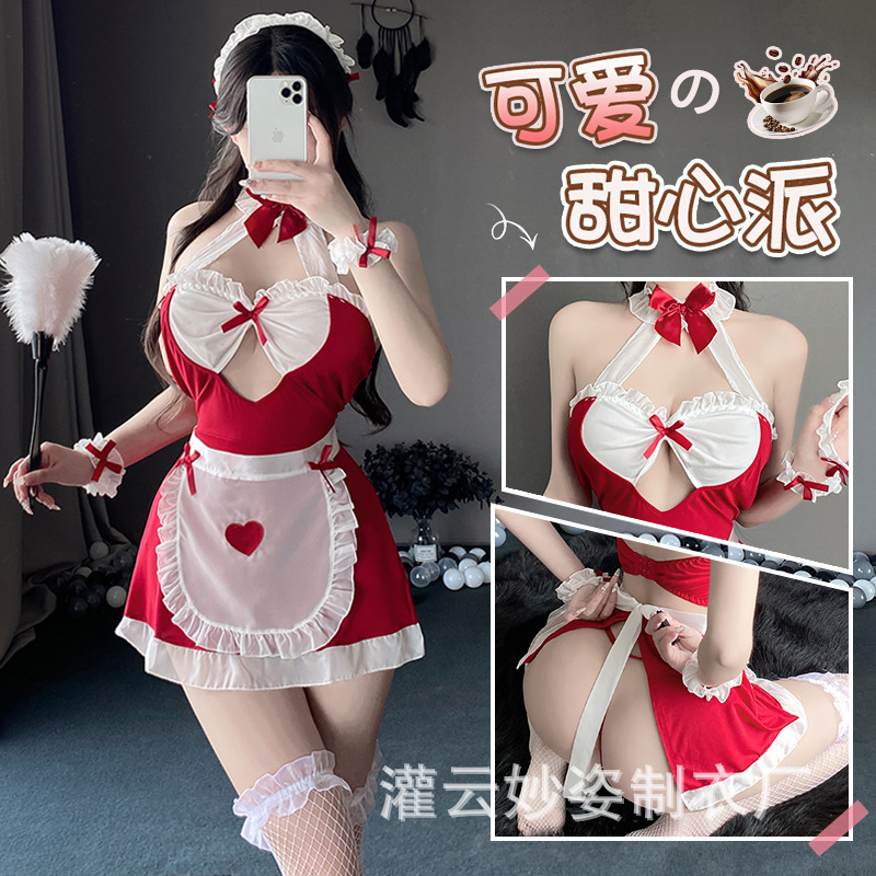 New sexy lingerie uniform seductive pajamas flirting hot bed free from passion desire maid suit battle robe 2673