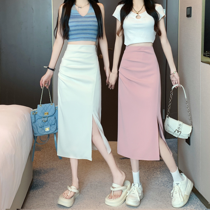 Black Split Suit A- line Skirt Skirt 2024 Spring Women's New Short Skirt High Waist Hip Mid-length Skirt
