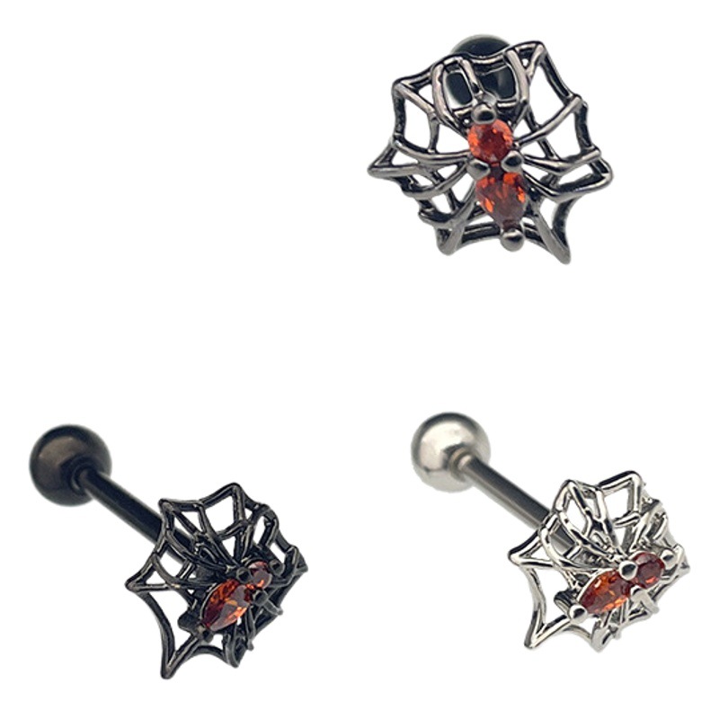 SMTNEK Copper spider web tongue nail lip nail lip stud earrings niche cartoon titanium steel puncture jewelry