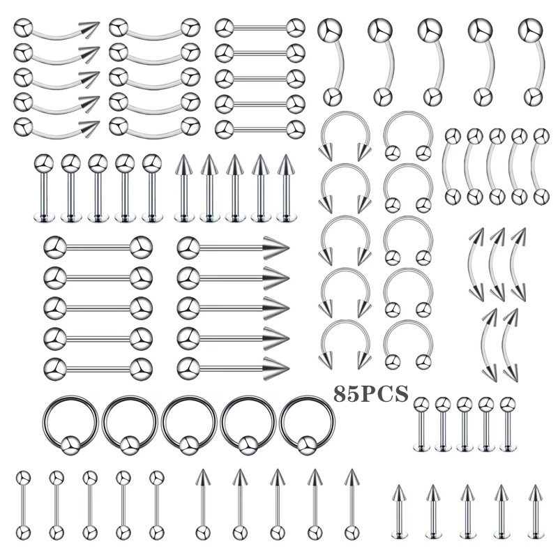 85 Pieces Stainless Steel Navel Ring 55 Earrings Mixed Set 60 Cross-Border Piercing Titanium Steel Ear Jewelry