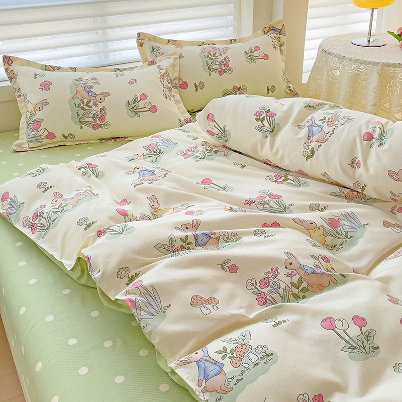 Picture of Class A Maternal and Infant Grade Four-Piece Set Small Fresh Thickened Sanding Quilt Cover Washed Cotton Bed Sheet Quilt Cover Dormitory Three-Piece Set ins