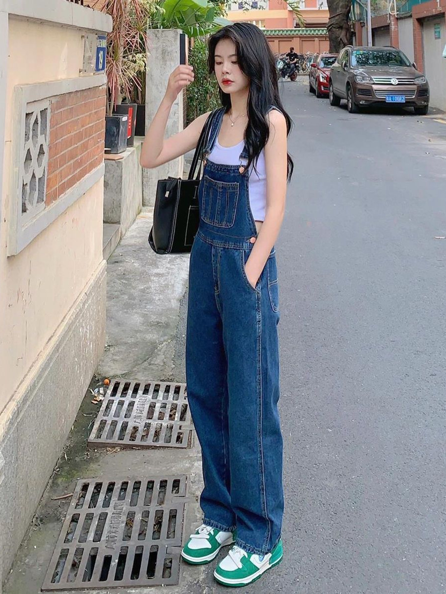 2025 Denim Overalls Straight-Leg Leg Easiest for Match Spring and Autumn New Retro Loose Slim One-Piece Workwear for Women