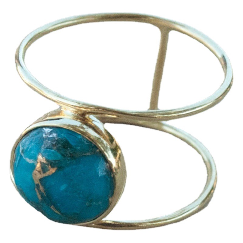 Zhen Rong ebay best selling wish European and American ladies new 18k gold plated exaggerated round large turquoise ring