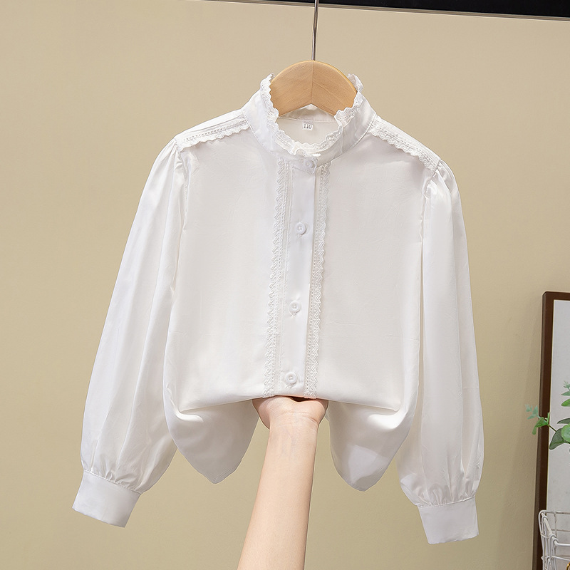 Picture of Children's Shirt White Long Sleeve Spring and Autumn Class Clothing Performance Clothing Lace Girl Student Clothing 2024 New Style Girl's Spring and Autumn
