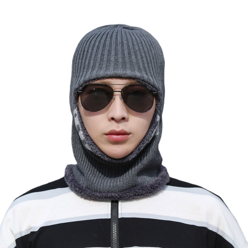 Letter One-eye Men's Scarf All-in-one Hat Winter Thickened Warm Wool All-in-one Hat Face Protection Cold-proof Cotton Knitted Hat