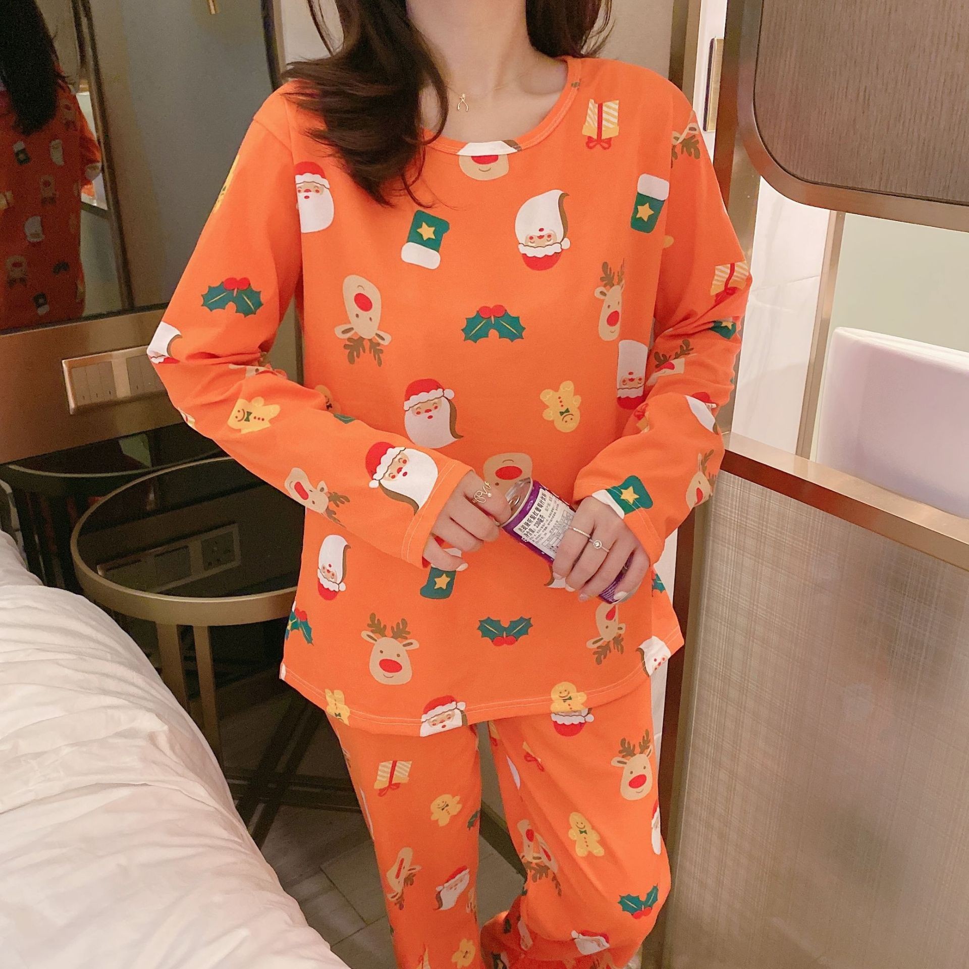 Picture of Factory Clearance Welfare Spring and Autumn Pajamas Women's Casual Comfortable Lady Style Long Sleeve Trousers Two-Piece Home Clothes