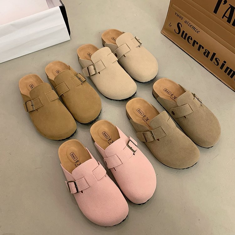 Baotou Half Slippers Women's 2024 Summer New Mori Style Flat Retro Mueller Shoes Soft Sole Ugly Cute Shoes