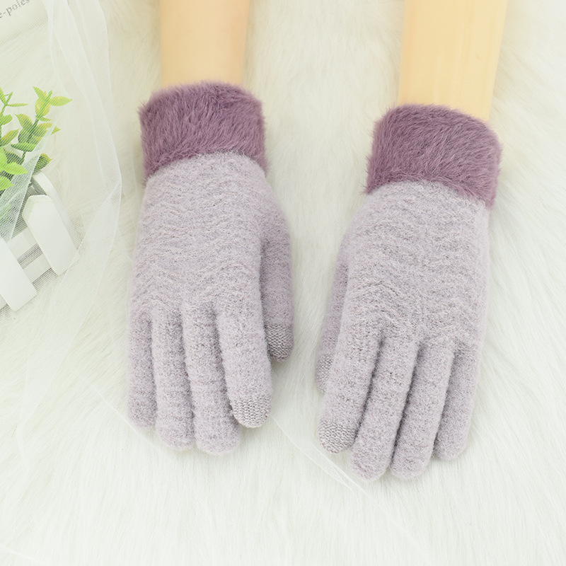 Picture of Gloves women's winter knitted plus velvet padded warm touch screen five-finger wool driving outdoor cold wave riding wholesale
