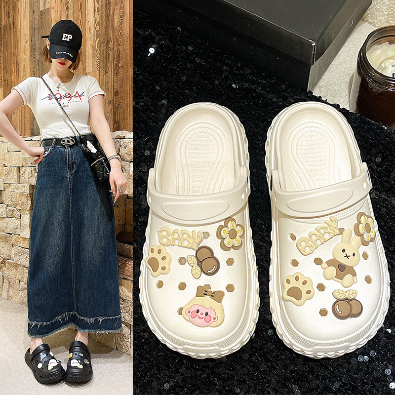Thick-soled hole shoes women's 2025 new DIY can be worn outside in spring and summer EVA height increase anti-slip couple sandals for men