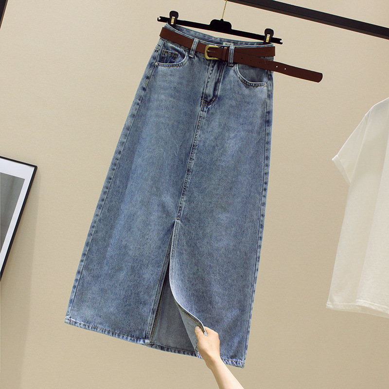 006 Split Denim Skirt Skirt Women's Mid-length Spring and Summer 2022 New High Waist Slimming Skirt