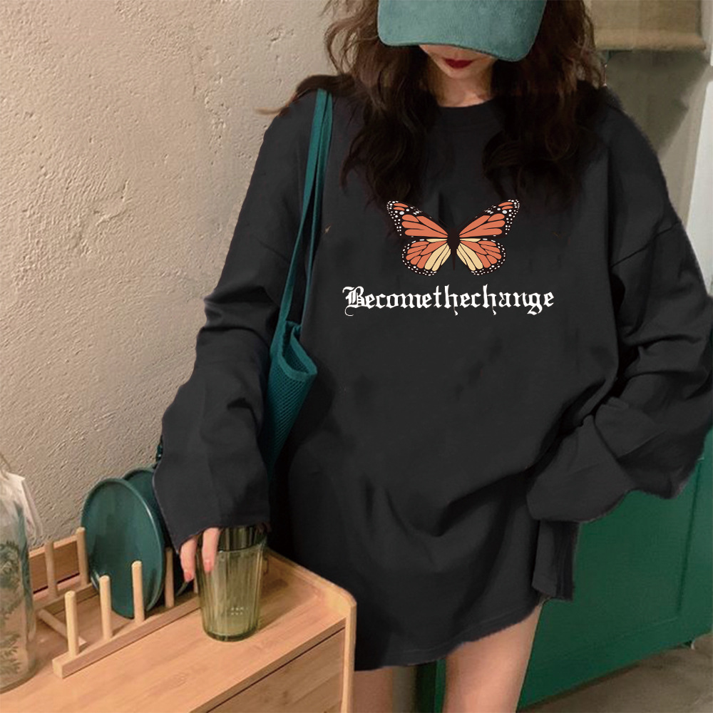 Fall 2022 Amazon cross-border new drop-shoulder butterfly Women's Flat-shoulder pullover long sleeve