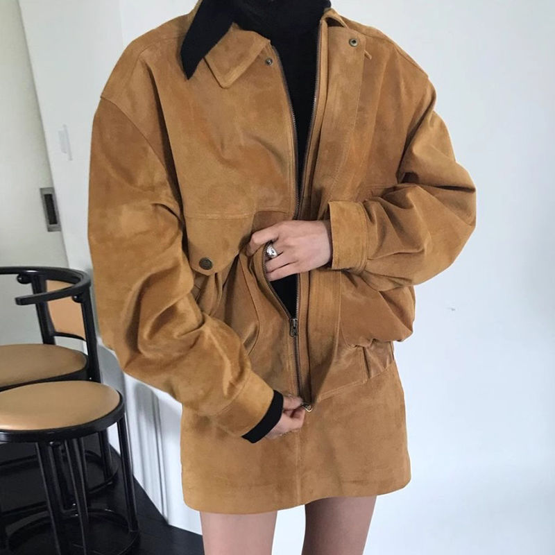 Casual Retro Suit Women's Lapel Loose Long-Sleeved Jacket A-Line Skirt Corduroy Two-Piece Set