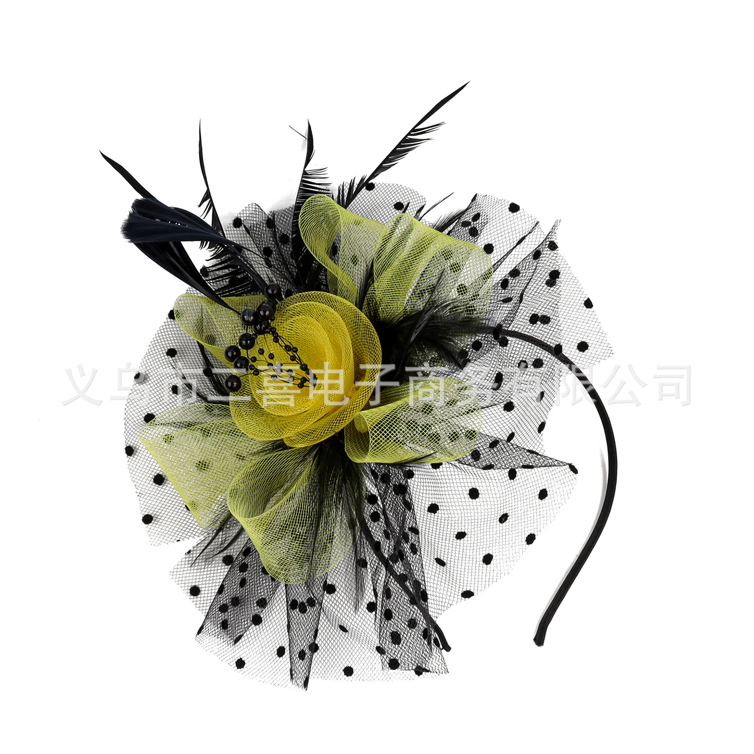 Picture of European and American Popular Amazon Feather Headdress Bridal Hair Accessories Mesh Top Hat Jockey Club Hair Accessories Hairpin Headband