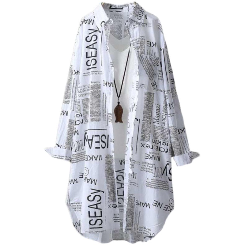 2024 Spring/Summer Mid-length Shirt Women's Artistic Letter Printed Loose All-match Sun Protection Commuter Elegant Cardigan Shirt