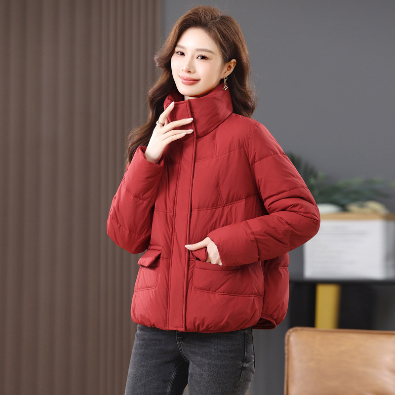 Picture of Fashion Short Collar Down Jacket Women's 2024 Winter New Loose plus size Thickened Warm White Duck Down Jacket