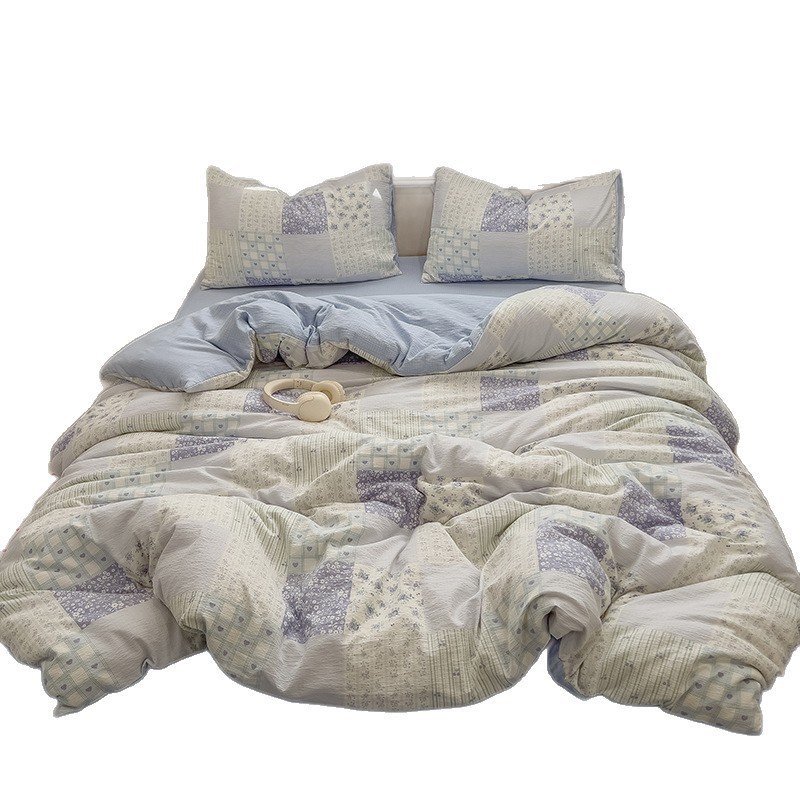 Picture of Double-Layer Gauze Wrinkled Cotton Bed Four-Piece Set Small Fresh Quilt Cover Home Ins Style Floral Summer New Three-Piece Set
