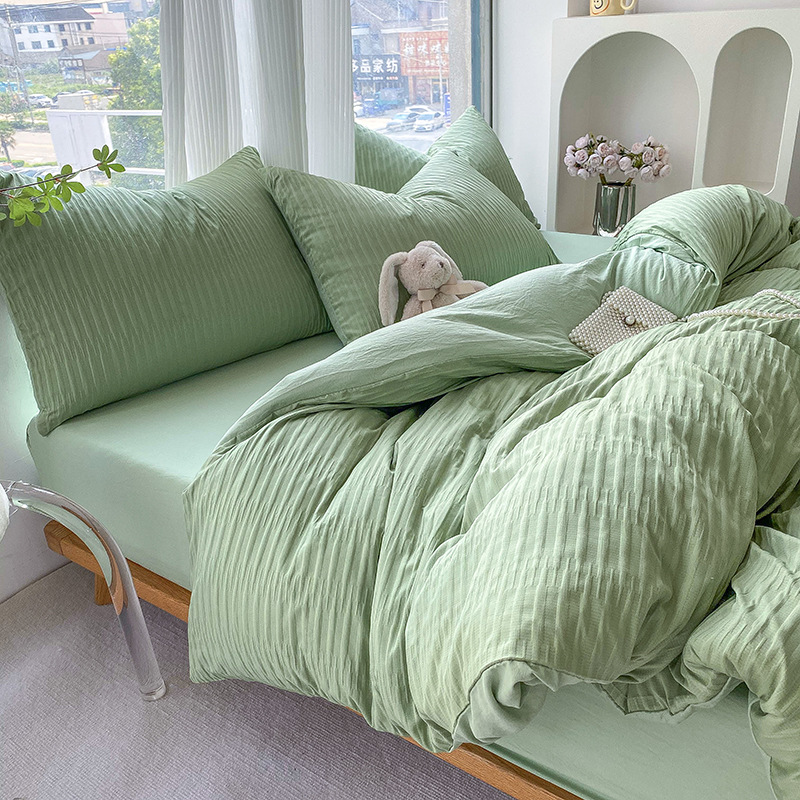 Foreign Trade Simple Seersucker Home Textile Four-Piece Bedding Set Pleated Washed Cotton Bedding Quilt Cover Bed Sheets Bed Bed Sheets