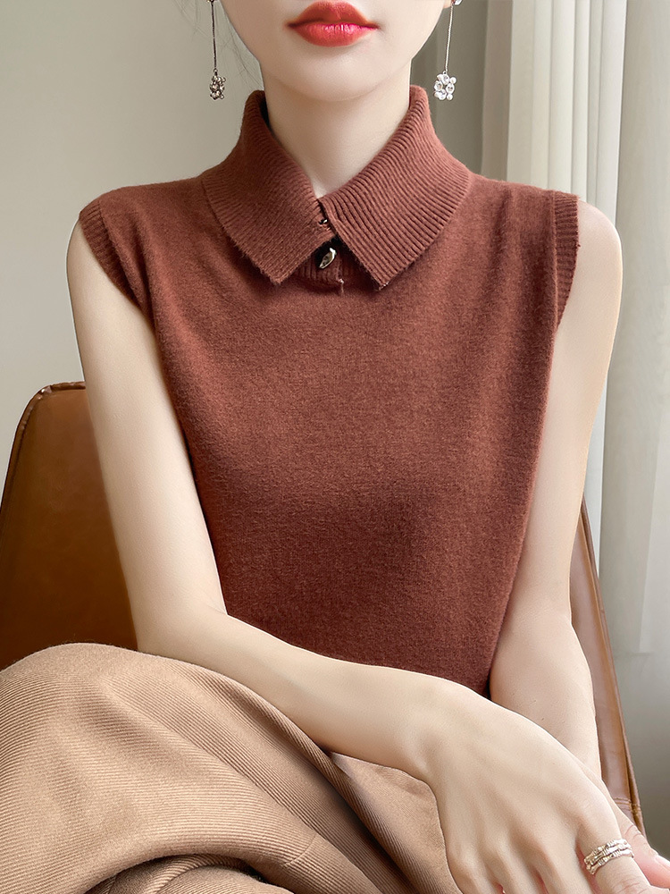 Knitted short-sleeved spring and autumn lapel knitted waistcoat stand collar sleeveless vest sweater short knitted waistcoat base shirt