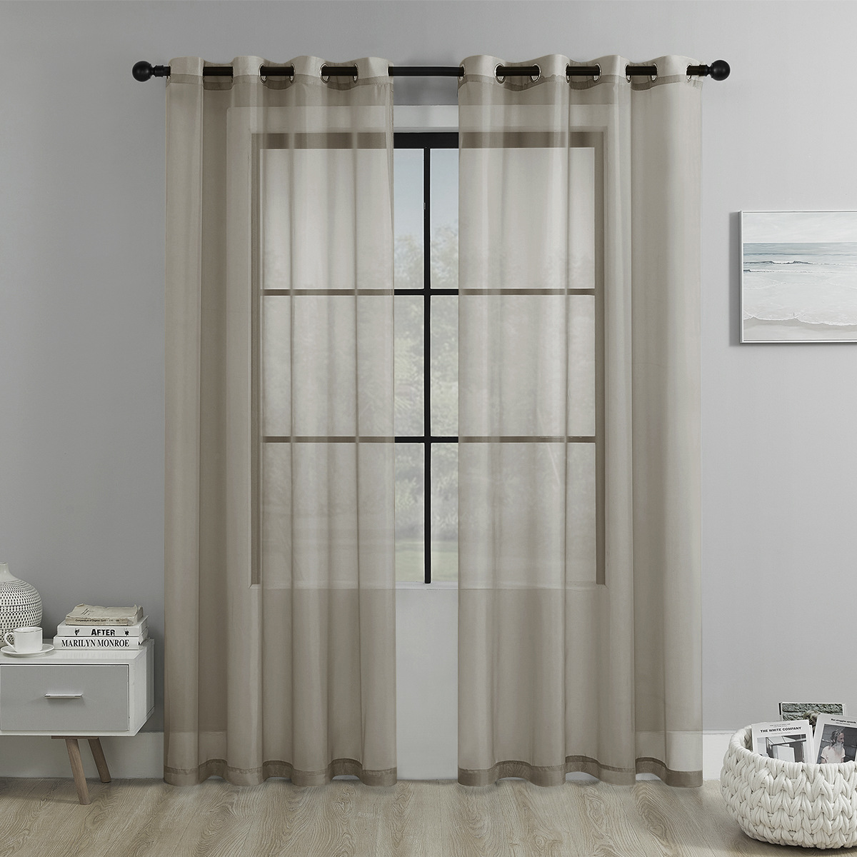 Picture of Cross-border Solid Color Perforated Trilon Semi-shading Curtain Screen Living Room Bay Window Balcony Decorative Window Screen SHEIN
