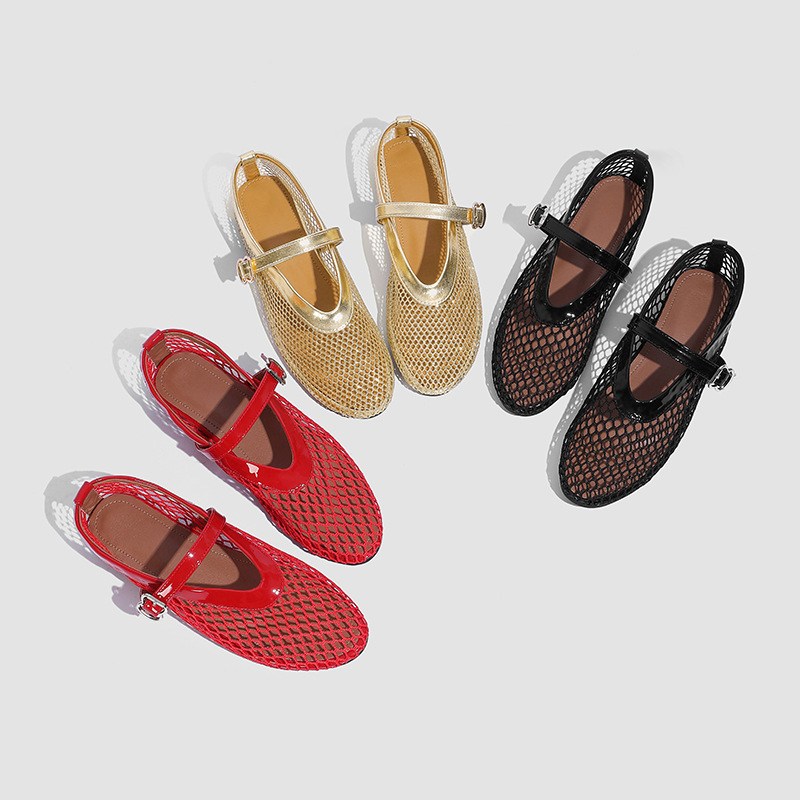 2024 Spring and Autumn New Mesh Shoes Flat Ballet Shoes High-end Mesh Hollow Breathable Fashion All-match Shoes Trendy Shoes