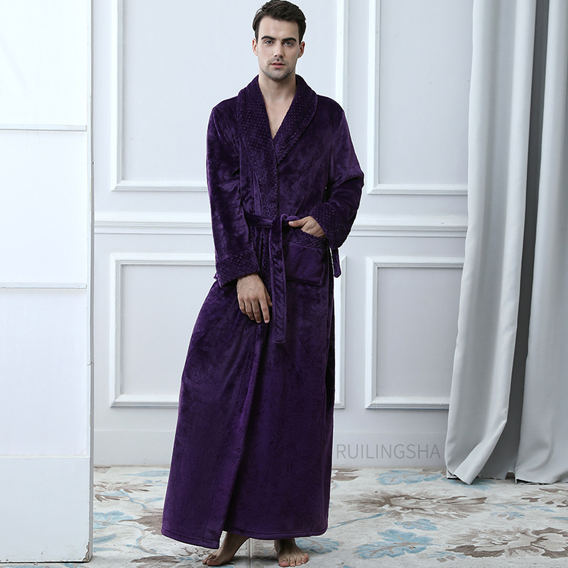 Picture of Couple Autumn and Winter Thickeneded Warm Flannel Nightgown Women's Long Men's Large Size Coral Velvet Bathrobe Zipper Pajama Dress