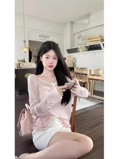 Lazy Style Pure Backless Lace-up Pink Knitwear Women's Spring 2024 New Loose Slim-fit Top Trendy