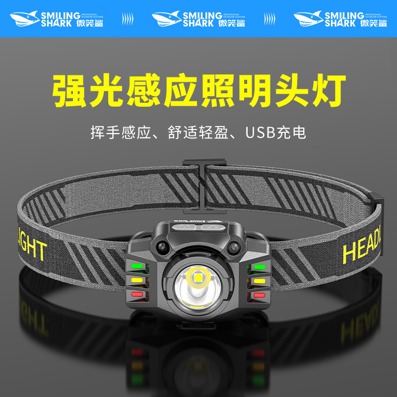 Outdoor Mini Waving Induction Headlamp with Power Display, Four-Level Adjustment, Abs Headlamp for Night Fishing Lighting
