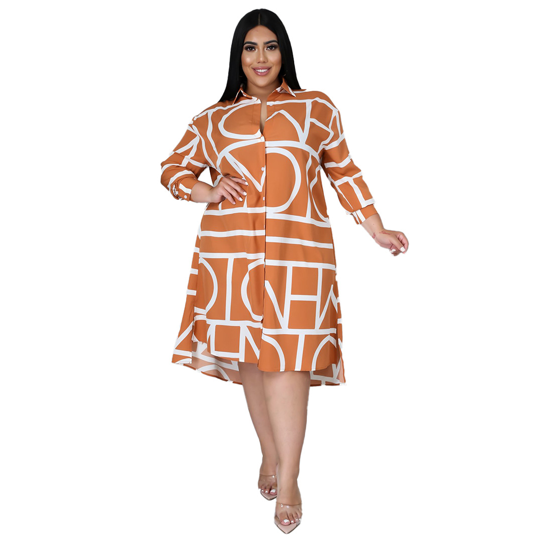 Picture of Amazon Explosions European and American Foreign Trade Cross-border Independent Station eBay Printing Pleated Waist Shirt plus size dress Women