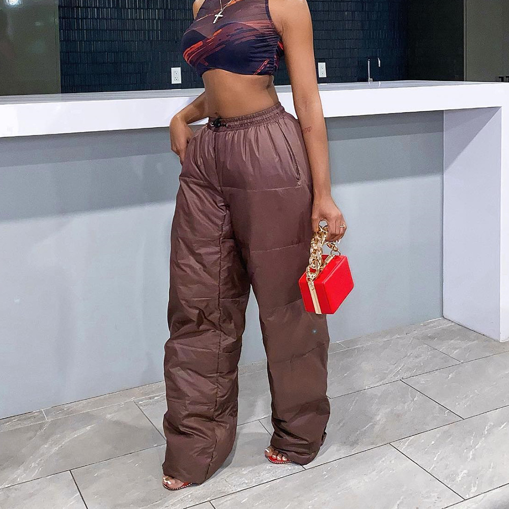 Amazon Cross-Border European and American Ins Women's Clothing Wholesale 2025 Winter New Loose Warm Straight Cotton Pants High Waist