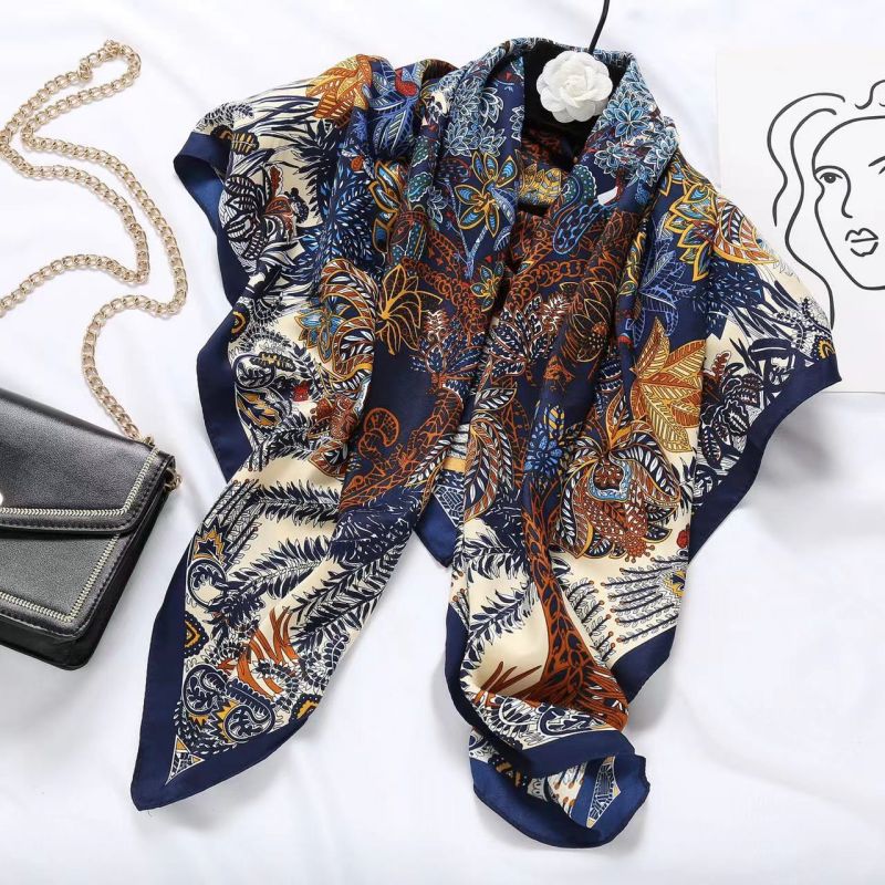 Picture of Autumn and winter all-match shawl animal printed black and white simple large square 90*90CM imitation silk twill silk scarf for women
