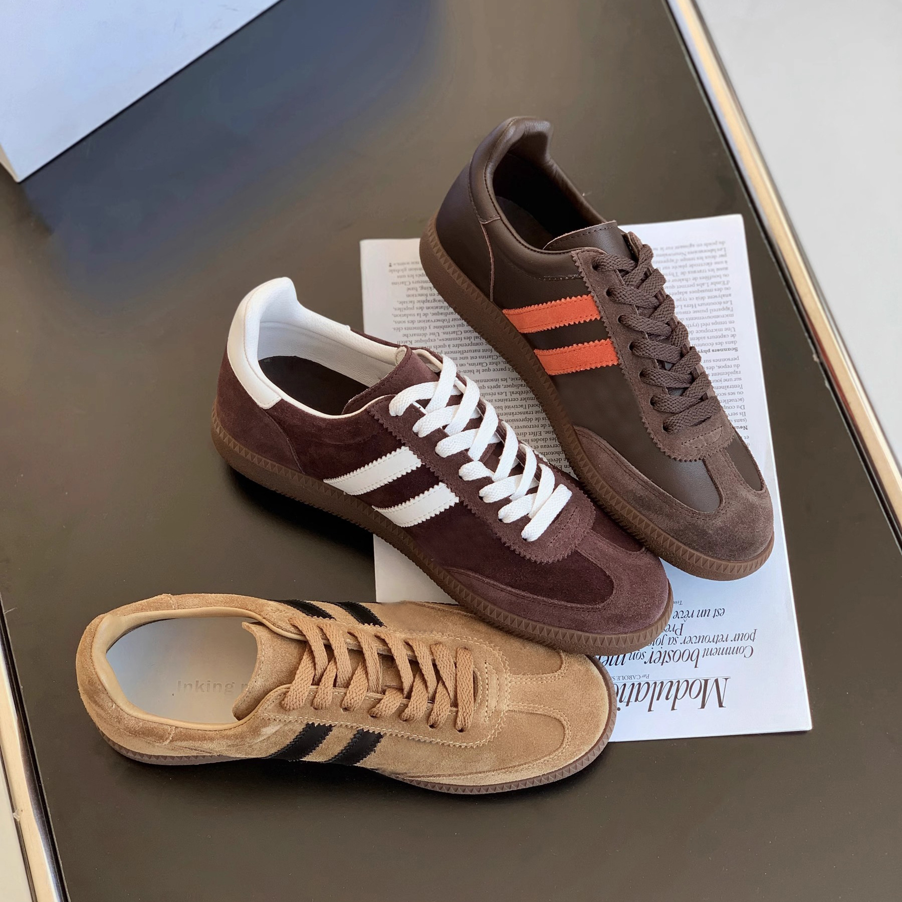 Niche Retro Thick-Soled Genuine Leather Casual Moral Training Shoes Autumn and Winter New Round-Toe Lace-Up Popular Sports Sneakers for Women