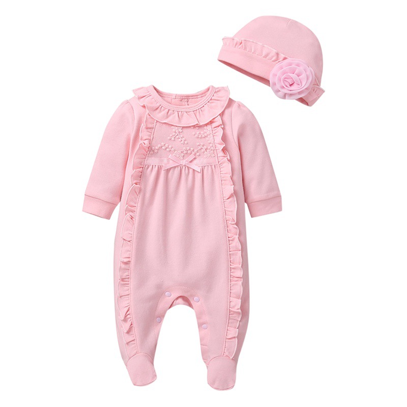 Children's Spring and Autumn New Cute Baby Jumpsuit Baby Girls' Wrap Fart Clothes Girls' Long-sleeved Foot Wrap Crawling Clothes