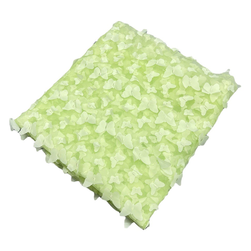 Green 3D butterfly embroidery gauze children's clothing dress evening dress laser Three-Dimensional Embroidery fabric