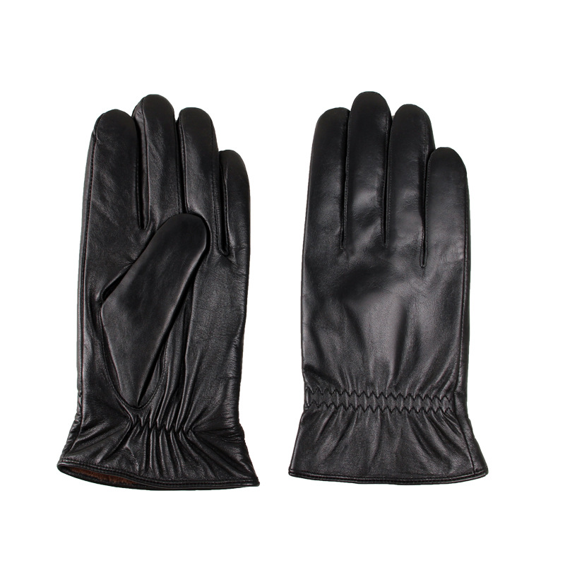 Genuine Leather Sheepskin Labor Protection Men's Five-Finger Gloves Unit Welfare Windproof Warm Cycling Driving Cold-proof fleece-lined Warm