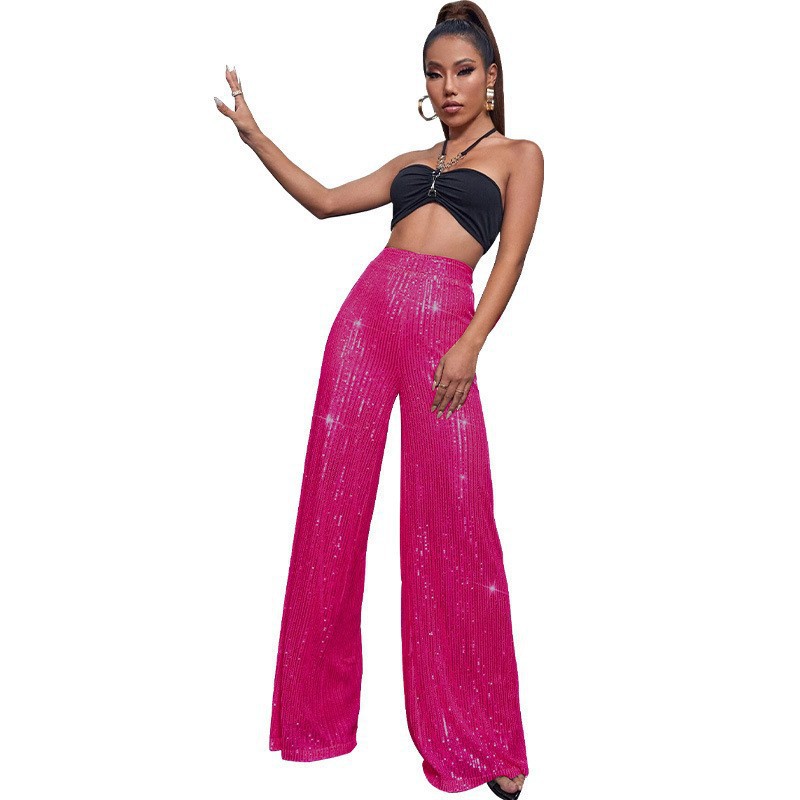 Picture of 2025 European and American Cross-border Women's High Waist Fashion Casual Pants Sequin Loose Dagging Wide Leg Pants Summer Women