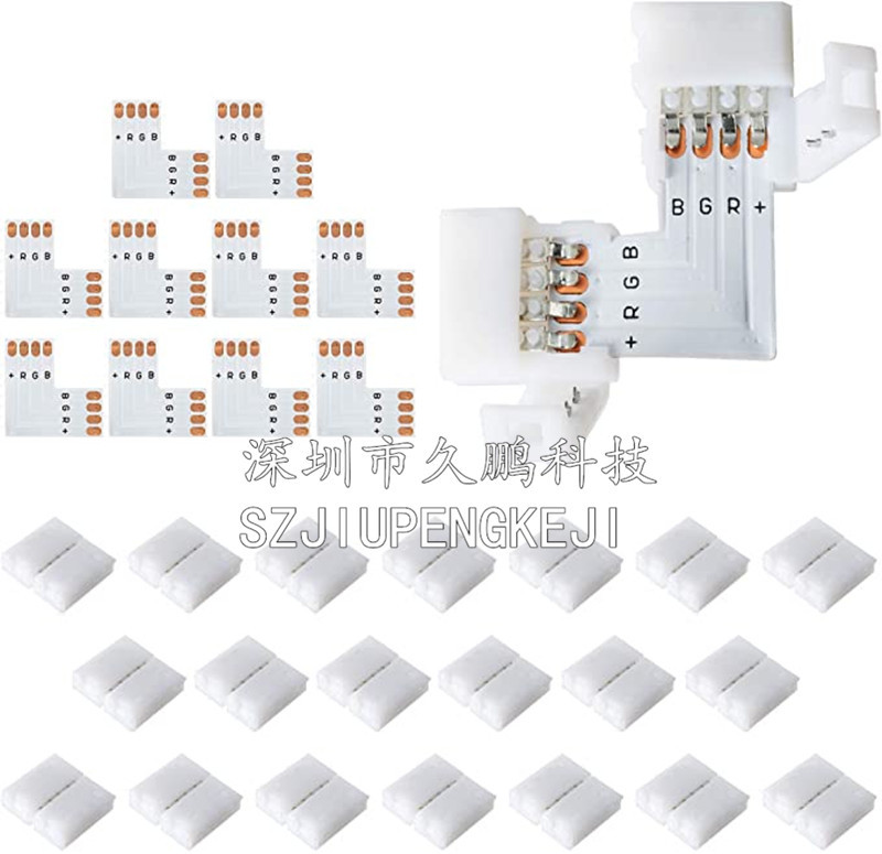 10 sets 4Pin 10mm 5050 colorful LED light bar L-type connector RGB welding-free buckle 90 degree corner